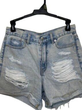 American Eagle High Rise Light Wash Distressed Mom Jean Shorts Size 0
